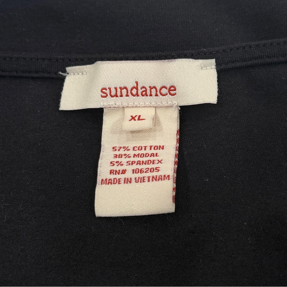 Sundance Women XL Black Cotton Crossover V Neck Black Top Stretchy Mob Wife Goth - Picture 2 of 6
